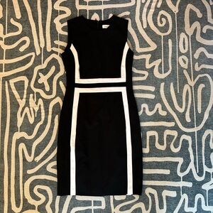 Calvin Klein Sleeveless Black and White Sheath Business Dress